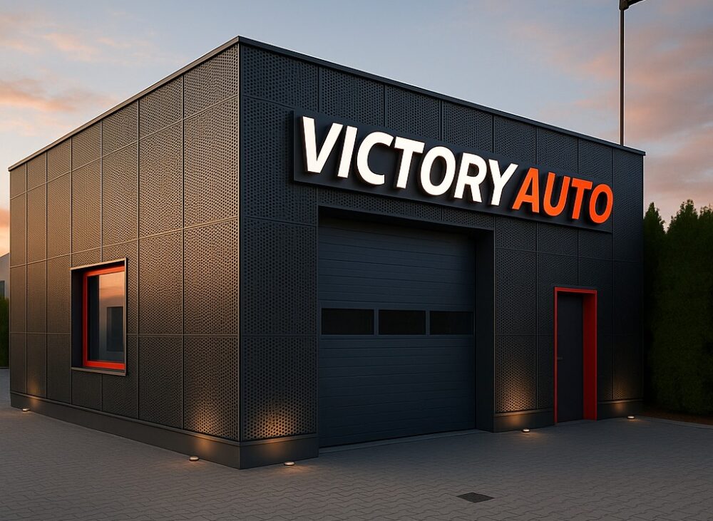Projekt elewacji warsztatu samochodowego Victory Auto
